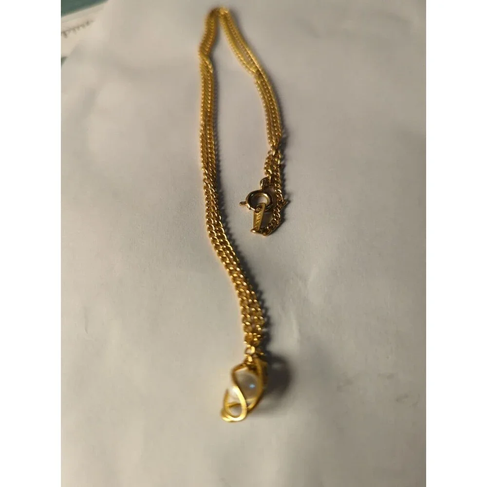 Orea Necklace Pearl Wrapped Gold Wire Gold Tone Chain Vintage 18